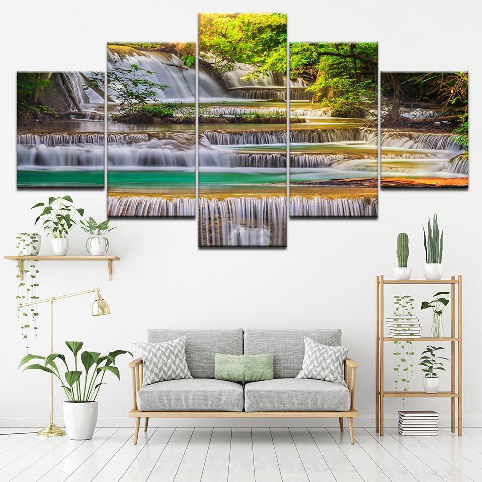 Canvas Painting landscape beautiful waterfall 5 Pieces Wall Art Painting Modular Wallpapers Poster Print living room Home Decor