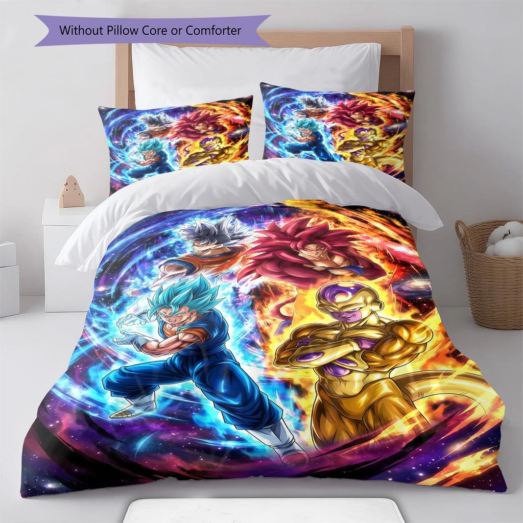 Son-Goku Pattern Bedding Set Quilt Cover Pillowcase Home Decor Gift (1 * duvet cover + 2 * pillowcase, without core)