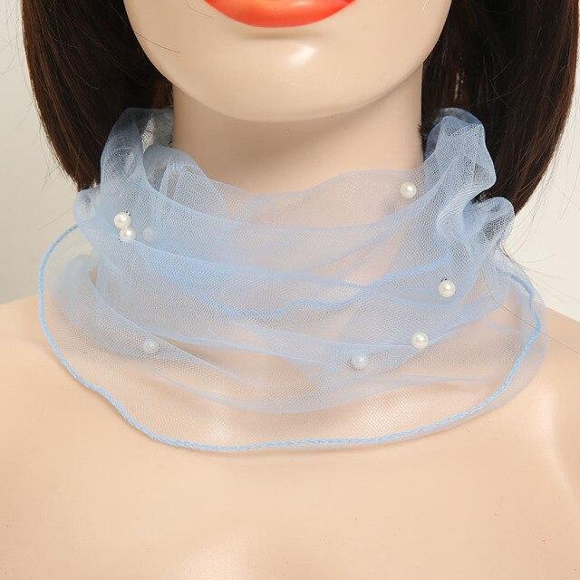 Women Girls Scarf Fake Pearl Decorative Mesh Necklace Scarf Circle Scarf For Summer Short Scarf False Collar Scarf Accessories