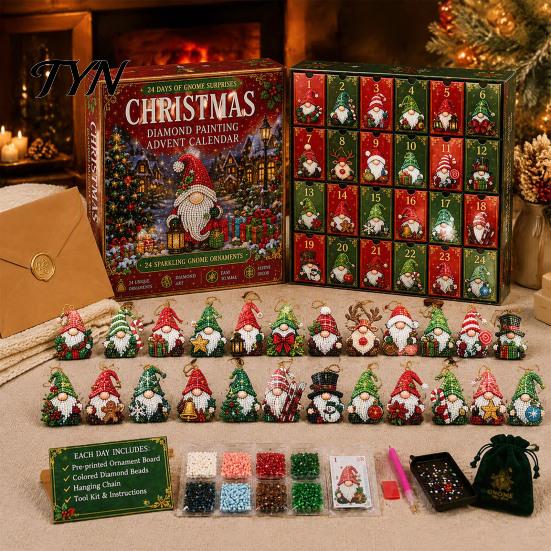 Halloween Decoration Pendant Set Gnome Advent Calendar, Christmas DIY Faux Diamond Art Calendar 31 Days Craft Kit, Handmade Hanging Ornaments