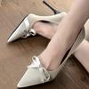Fashion 2025 New Women's Exquisite Bow 9cm High Heels Pointed Tone Shallow Mouth Black Fine Heels Banquet Casual Women's Shoes