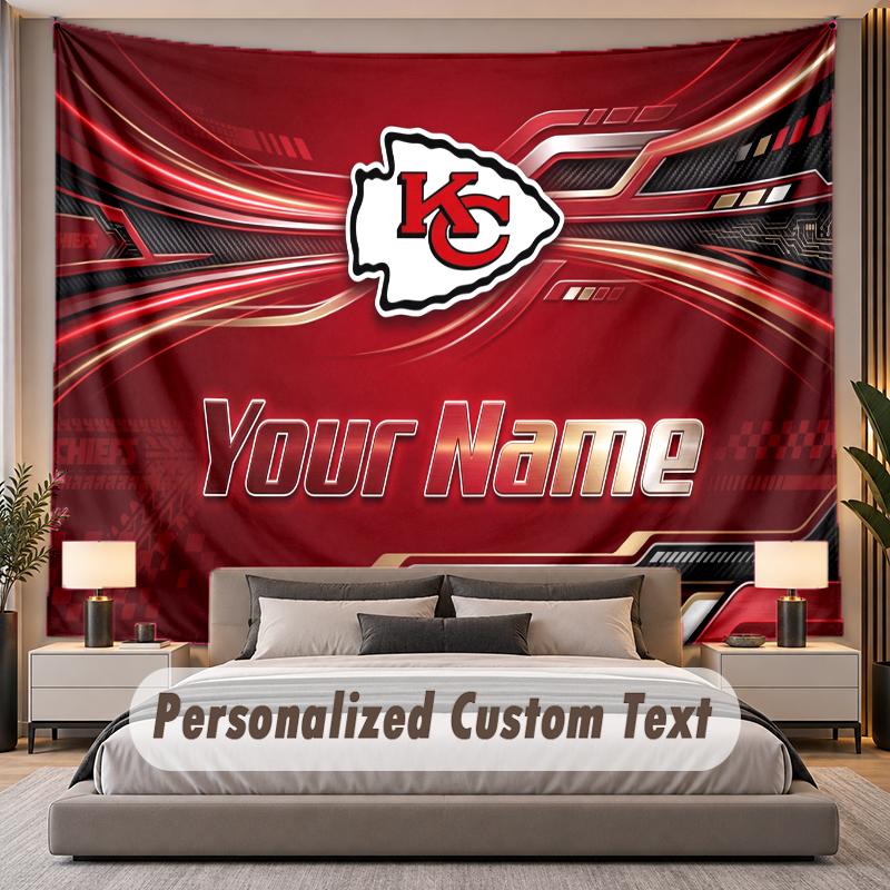Custom Name Text Tapestry Kansas City Chiefs Personalized Polyester Wall Tapestry For Bedroom And Room