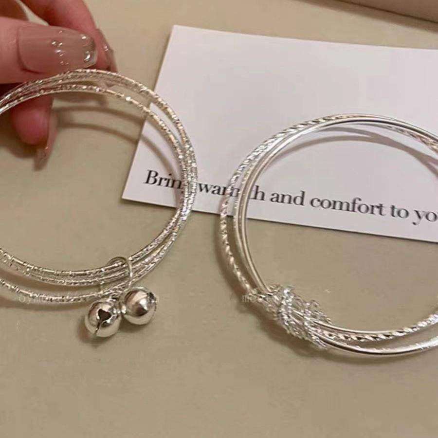 Silver Triple Sophisticated Bell Bracelet For Women Minimalist Bangle Alloy