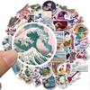 Ukiyoe Stickers (50 Pcs), Japanese Wave Painting Vinyl Decal, Waterproof Aesthetic Sticker Packs Perfect for MacBook, Water Bottle, Laptop, Phone, Hyd