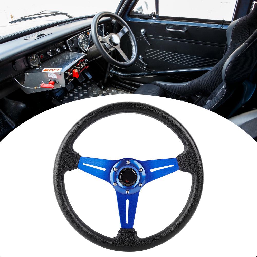 14in 350mm Racing Steering Wheel Aluminum PU Lther Car Sport Racing Drift Steering Wheel Blue