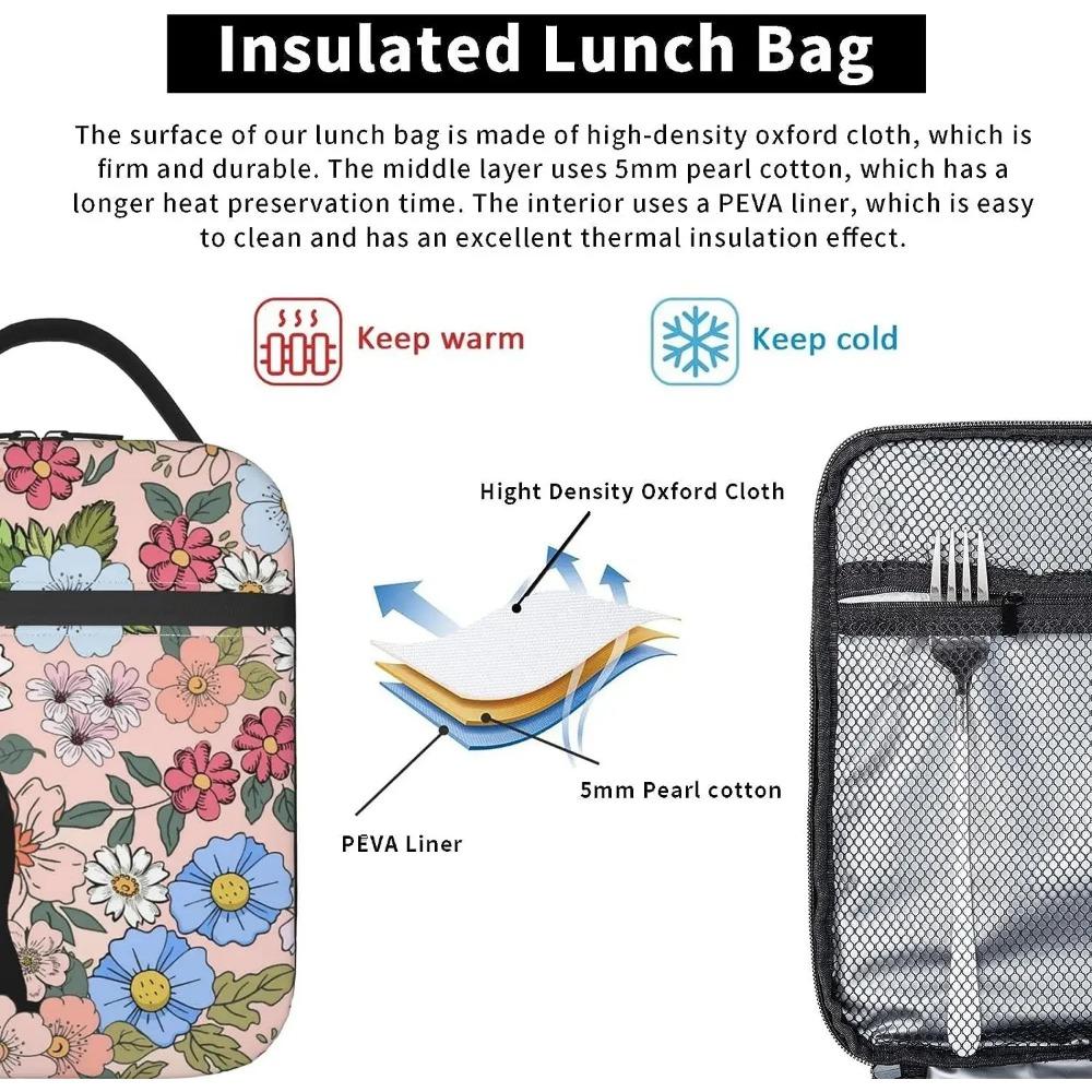 Черный кот ланч-бокс смешной кот ланч-бокс для детей подростков девочек женщин взрослых холодильник изолированный цветочный ланч-бокс для школы работы путешествий