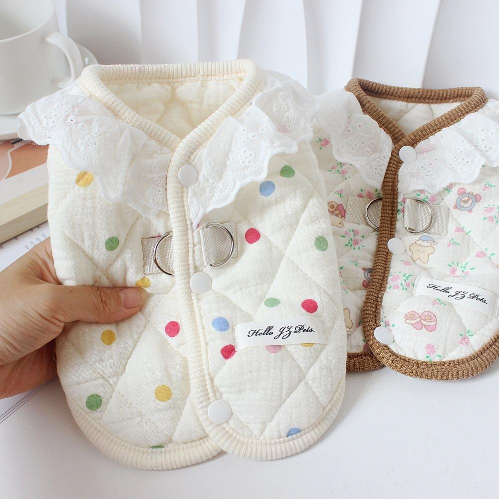 Autumn and winter cotton yarn thickened pet lace vest cat clothes loungewear teddy than bear dog warm padded cotton