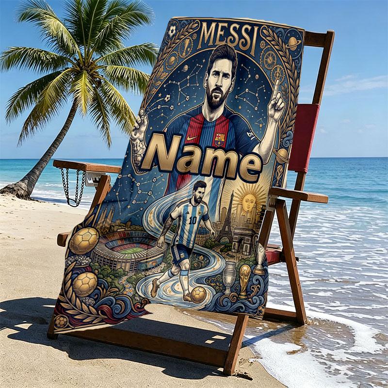 Custom Name Personalized Lionel Messi Print Beach Towel, for Trip Camping Beach Party Home Decor, Birthday Gift for Family & Friends