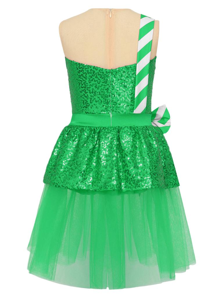 Девушка Рождественский карнавальный костюм для косплея на вечеринку в виде леденца Рождественский безрукавный купальник с блестками и полосками для фигурного катания на льду