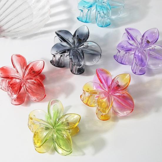 Форма цветка Коготь для волос Прозрачный градиент цвета Шпилька Пластиковая металлическая заколка для волос на затылке Вечеринка