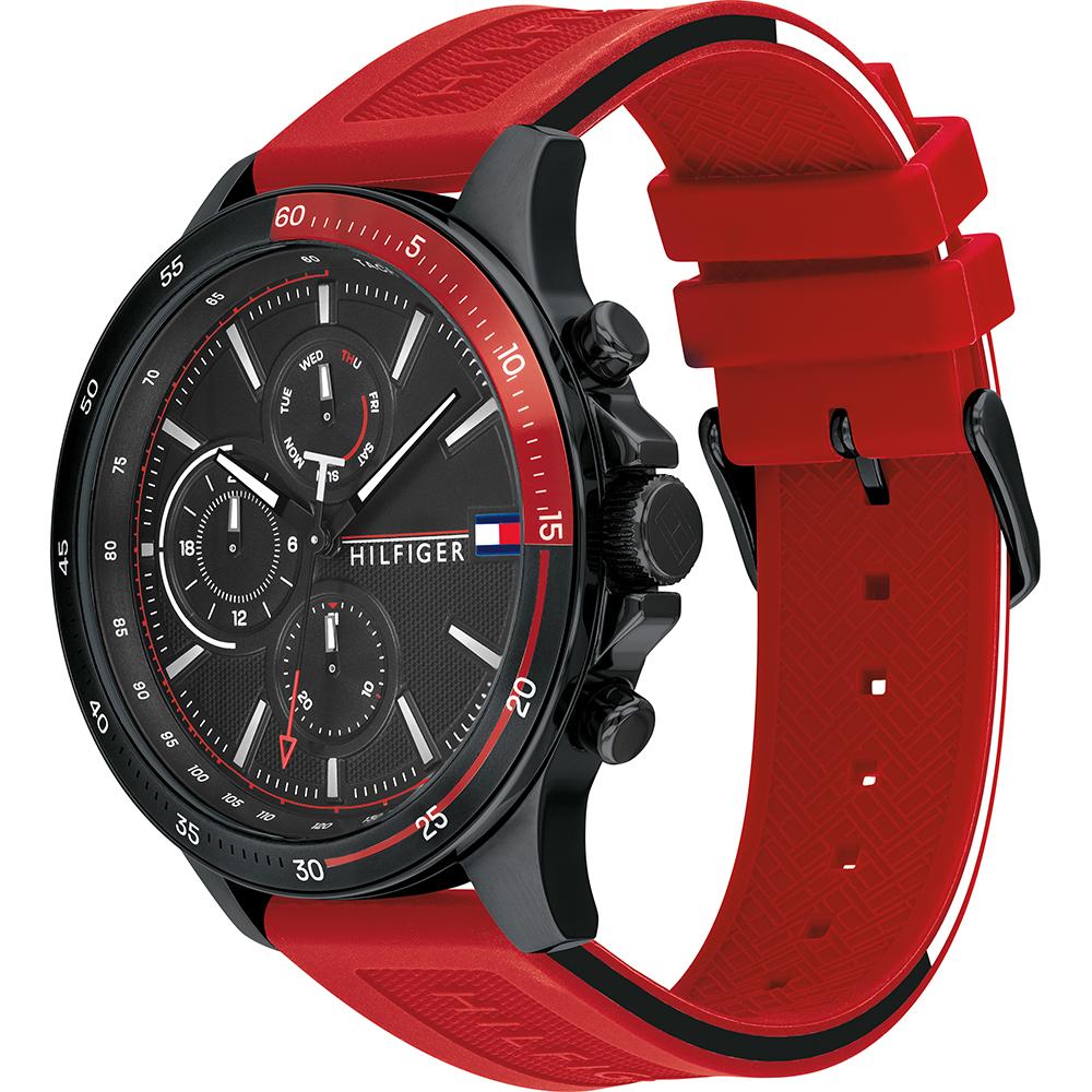 Tommy Hilfiger Банк Черный Красный Силиконовые Мужские Кварцевые Часы 1791722