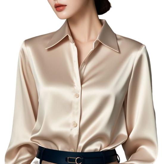 Женская рубашка однотонная гладкая атласная с длинным рукавом и лацканами, повседневные топы Single