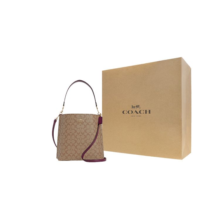 Coach Mollie Solid Color Hardware Logo Classic Monogram Zip Closure Tote Bag Women tote bags Khaki Deep-Berry CA561-IMRSF