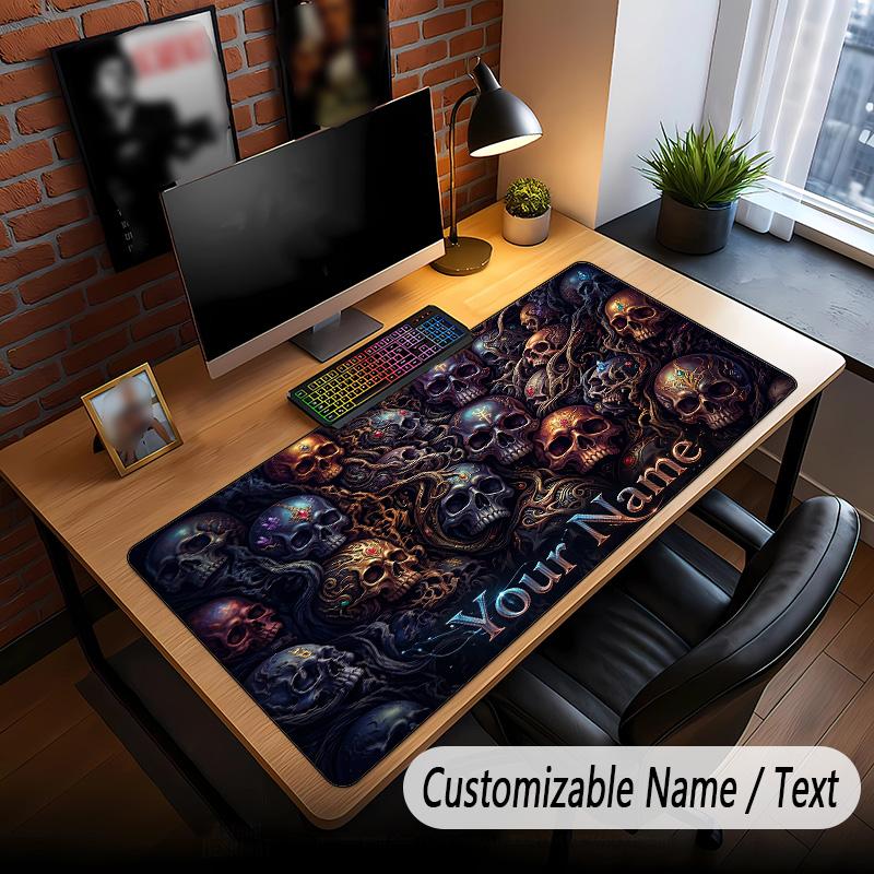 Skull Gothic Theme Custom Mouse Pad Personalized With Name Text Customized Desk Mat For Office Home Decor