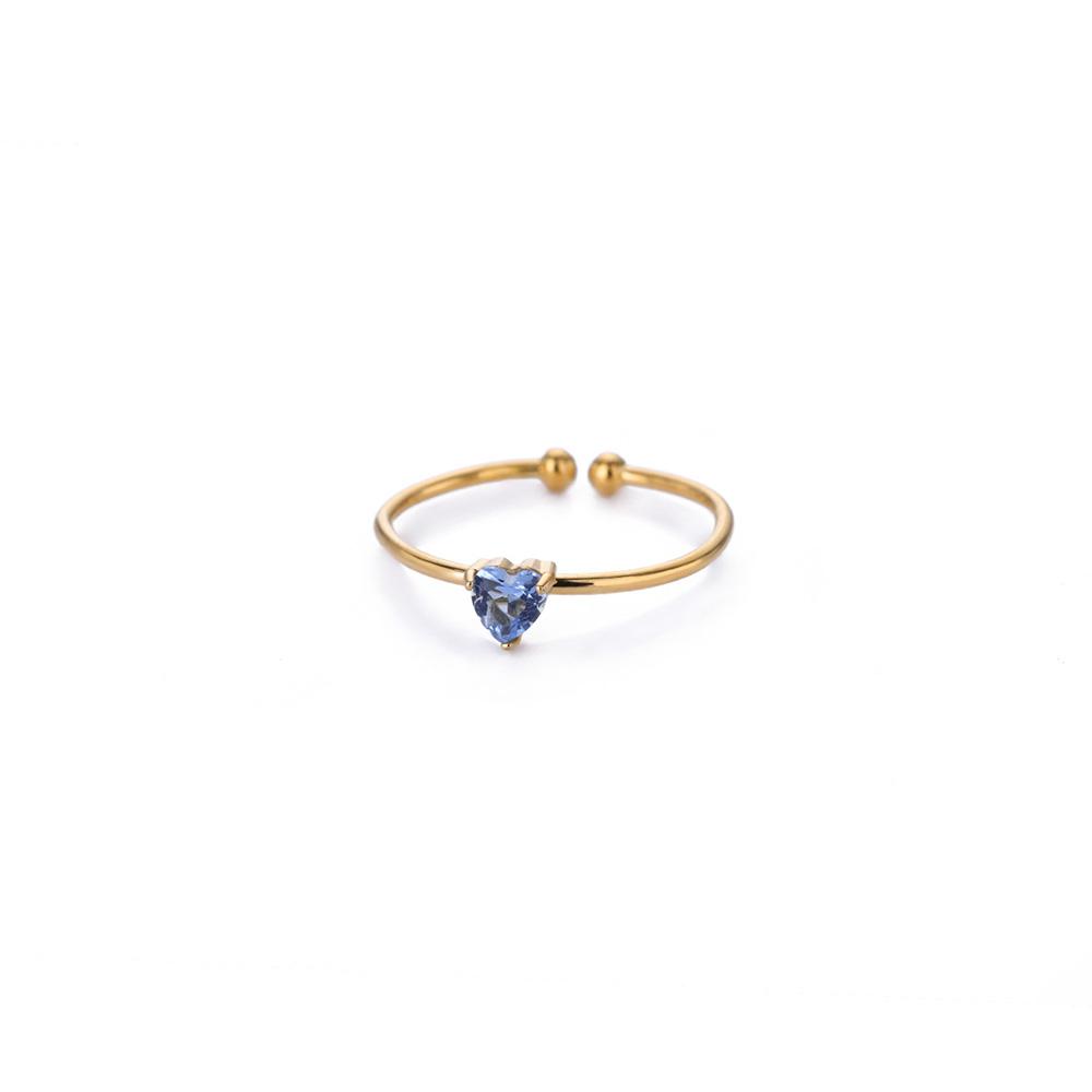 2025 Birth Colorful Cubic Zircon Heart Opening Rings For Women Fashion Dainty Stainless Steel Princess Ring Jewelry Wedding Gift