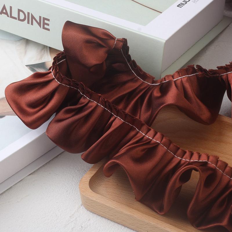 10 м Двухслойная оборка с кружевной отделкой, блестящая атласная плиссированная лента, кромка ткани, подгиб для свадебного платья, кукольного платья, DIY детское шитье, рукоделие