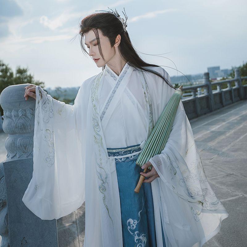 Китайская династия Вэй и Цзинь в стиле ханьфу, двухцветная градиентная юбка длиной до талии для мужчин и женщин