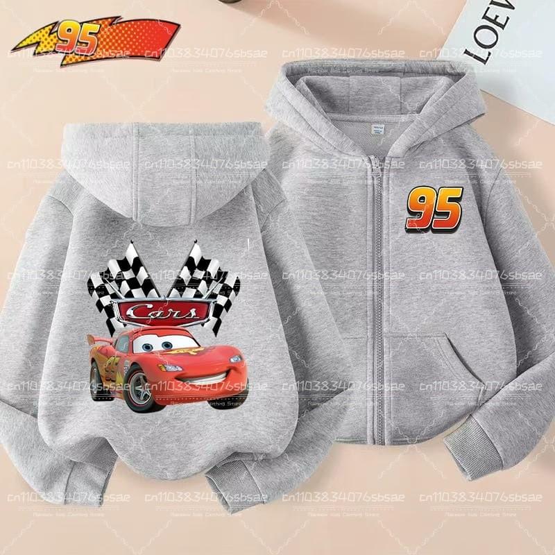 Kids Cars Lightning McQueen Cartoon Kids Zipper Hoodie Anime Kawaii Casual Boy Sweatshirt Clothing