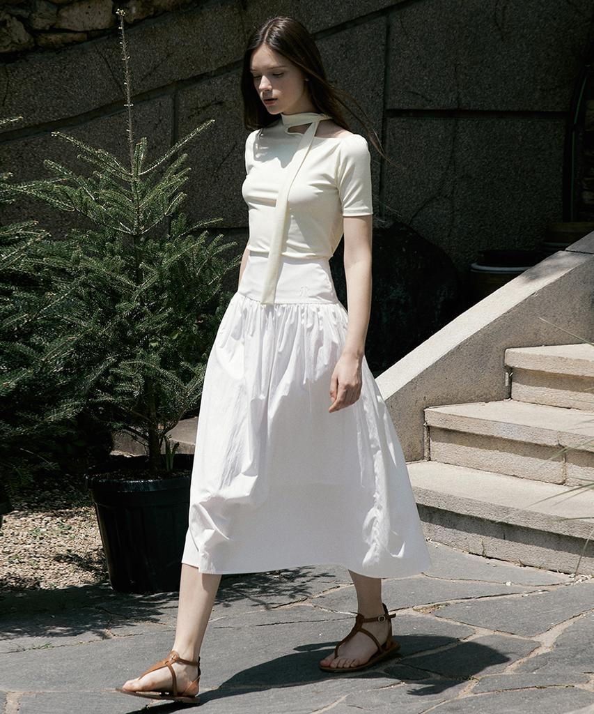 Riorg Fra Tiered Cotton Flare Long Skirt White