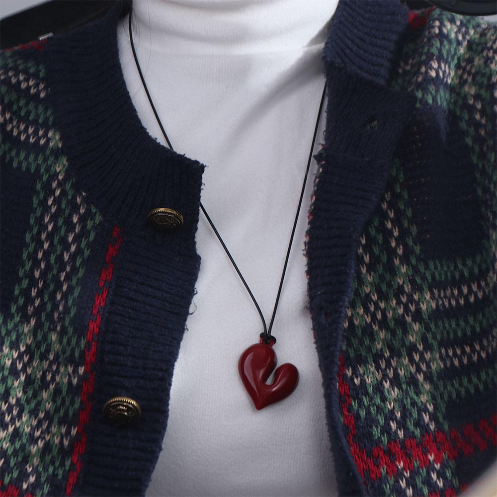 Drawstring Fashion Choker Romantic Sweater Chain Pull-out Heart Pendant Necklace  Women