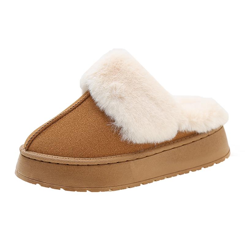 Модные женские тапочки на толстой подошве, плюшевые, теплые, нескользящие, из искусственного меха, зимняя обувь для женщин 2025, удобные пушистые тапочки на платформе, большие размеры