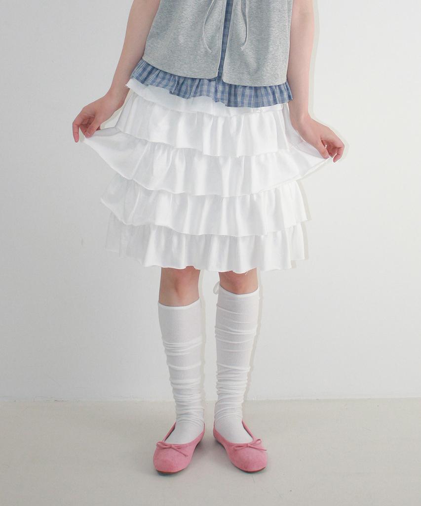 Ronron Cancan Tiered Midi Skirt White