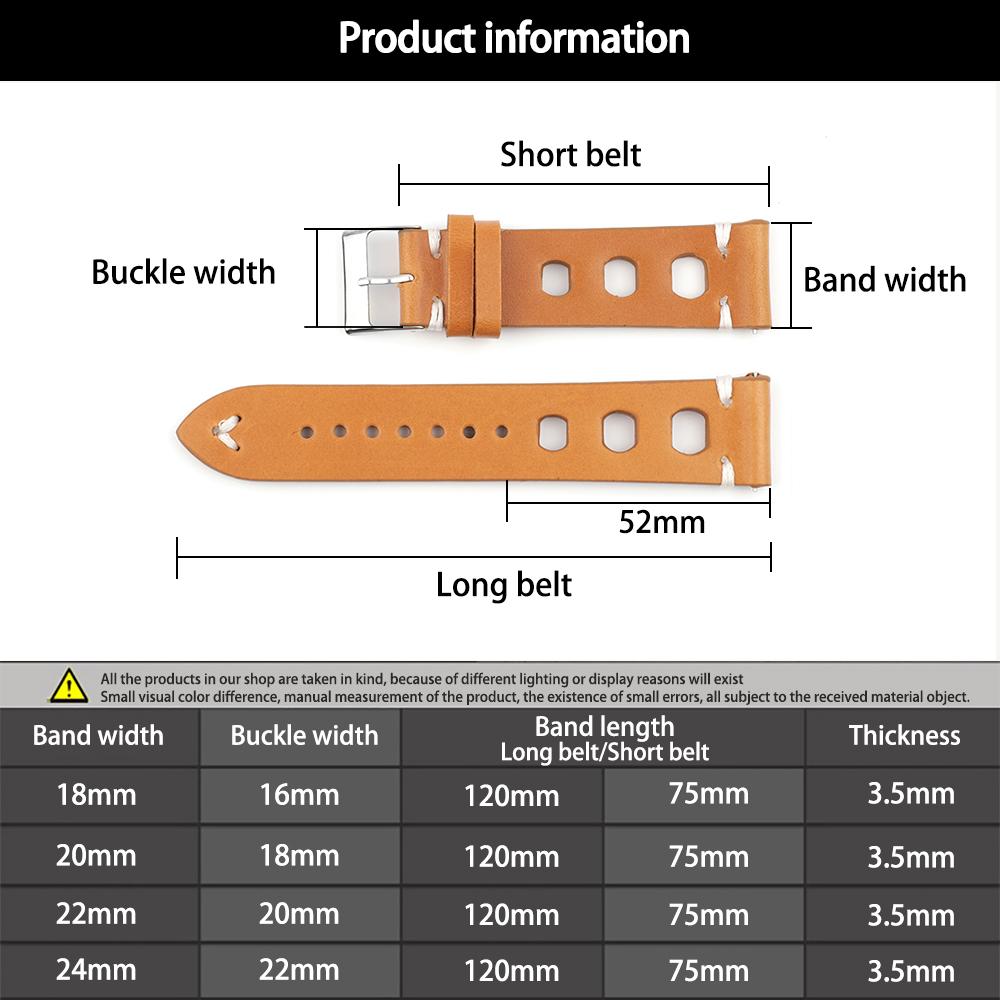 Vintage Leather Watch Strap 18mm 20mm 22mm 24mm Breathable Hole Hand Stitching Watchband for Men Women Replacement Wrist Belt