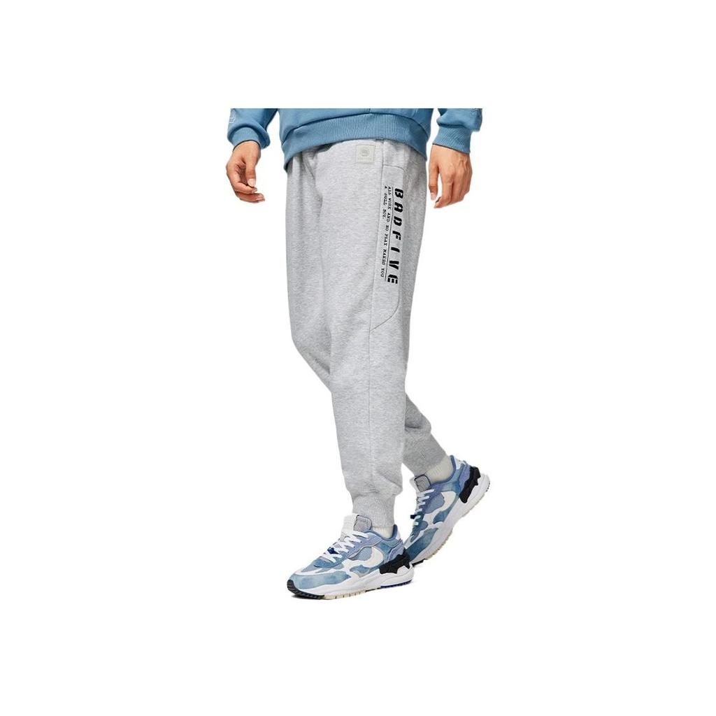 Li-Ning Серия Anti-Wu, однотонные свободные спортивные штаны на флисовой подкладке с буквенным принтом, мужские штаны, светло-цветочные, серые, AKLSB89-3