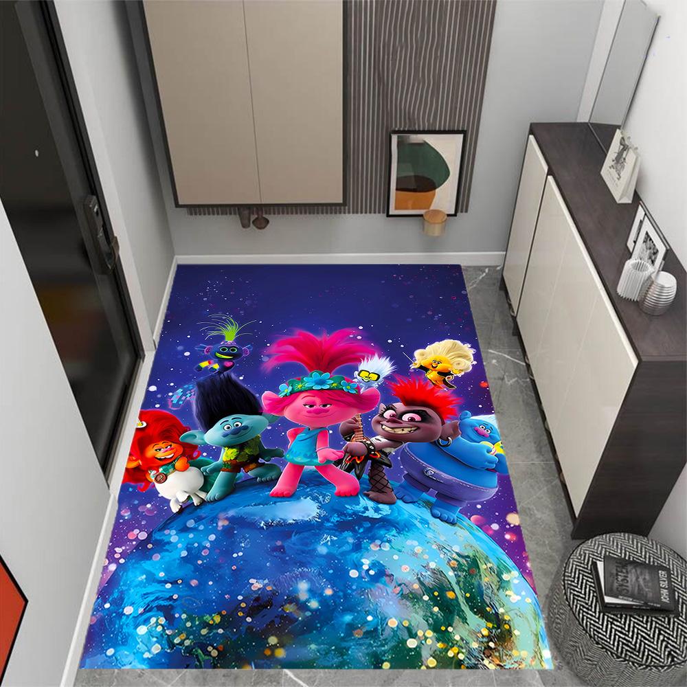 Trolls World Tour Themed Anti-Slip Rugs - Polyester Home Decor, Suitable for Bedrooms, Living Rooms, Doorways, Studios, and Decorations