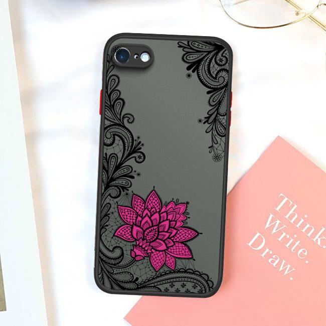 Lace Flower Pattern Frosted Transparent Hard Back Phone Casing Soft Silicone Edge Full Cover Case for iPhone 16 17 Samsung A16 A53 Redmi 10C 12 Note13