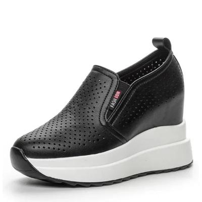 Модные туфли-лодочки на танкетке 10 см, мокасины, женские сандалии на платформе, брендовые сандалии, летняя обувь из натуральной кожи, скрытые каблуки, женская обувь 2024 г.