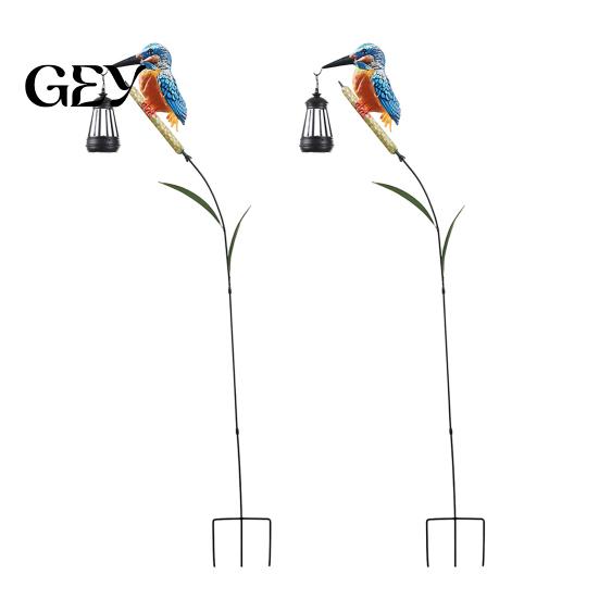 Outdoor Decorative Lanterns Solar Kingfisher Garden Stake Light, Metal Bird Yard Art with Hanging Lantern, Auto-On Automatic Dusk to Dawn Lights