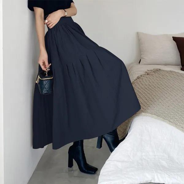 Женская клетчатая длинная юбка с высокой талией, повседневное свободное платье макси-юбки с зонтиком, большие размеры