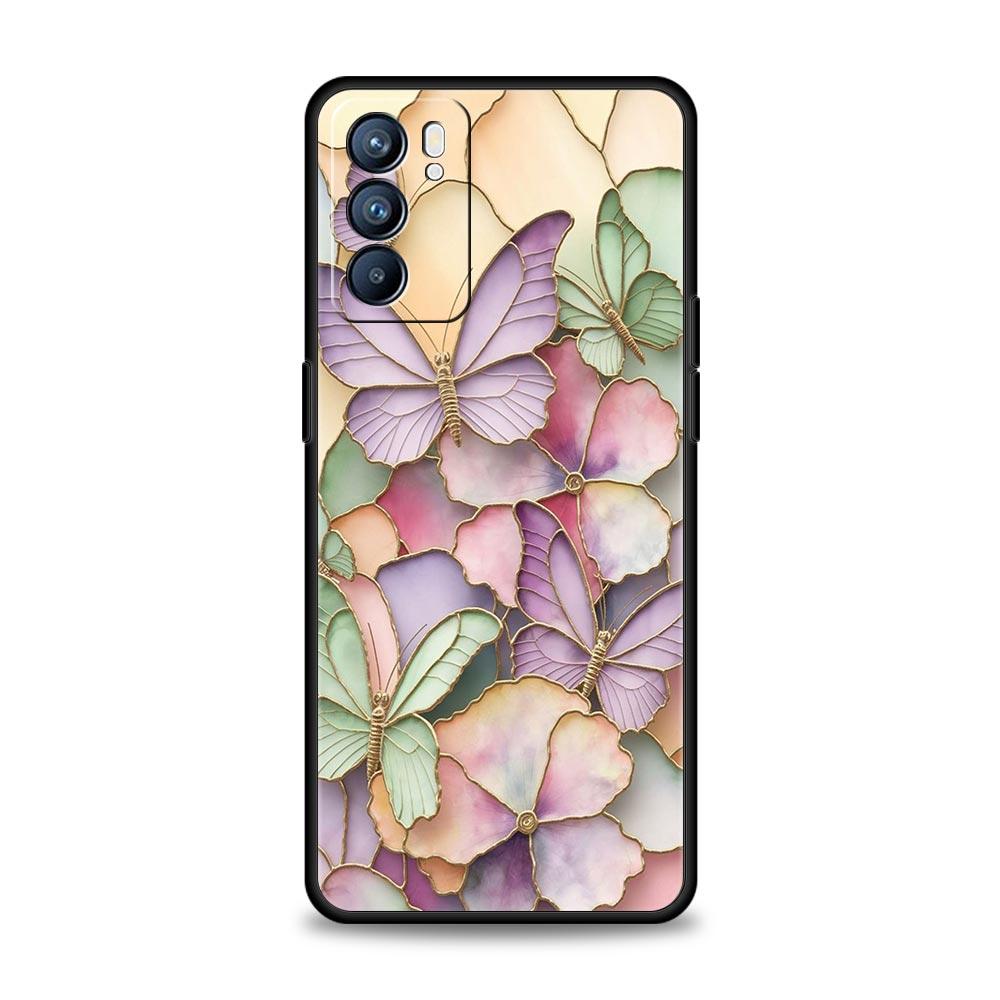 Fashionable Butterfly Flower Pattern Phone Case For Oppo Reno 13 12 11 10 7 F Find X5 X6 A98 A80 A79 A78 A57 A17 Pro 5G Soft TPU