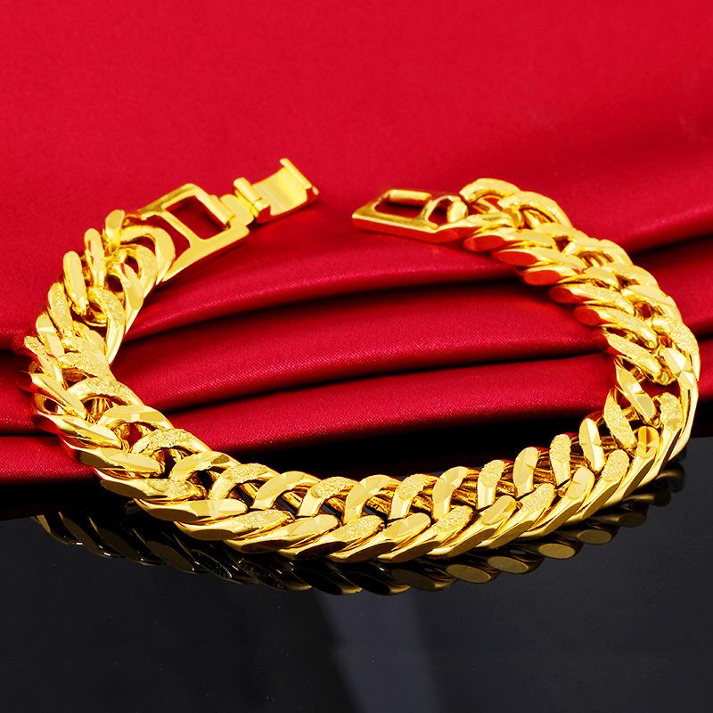 12MM Pure Gold Bracelets for Men Women Chain Bracelet Bangles Wristband Pulseira Homme African Gold Jewelry Man Bijoux