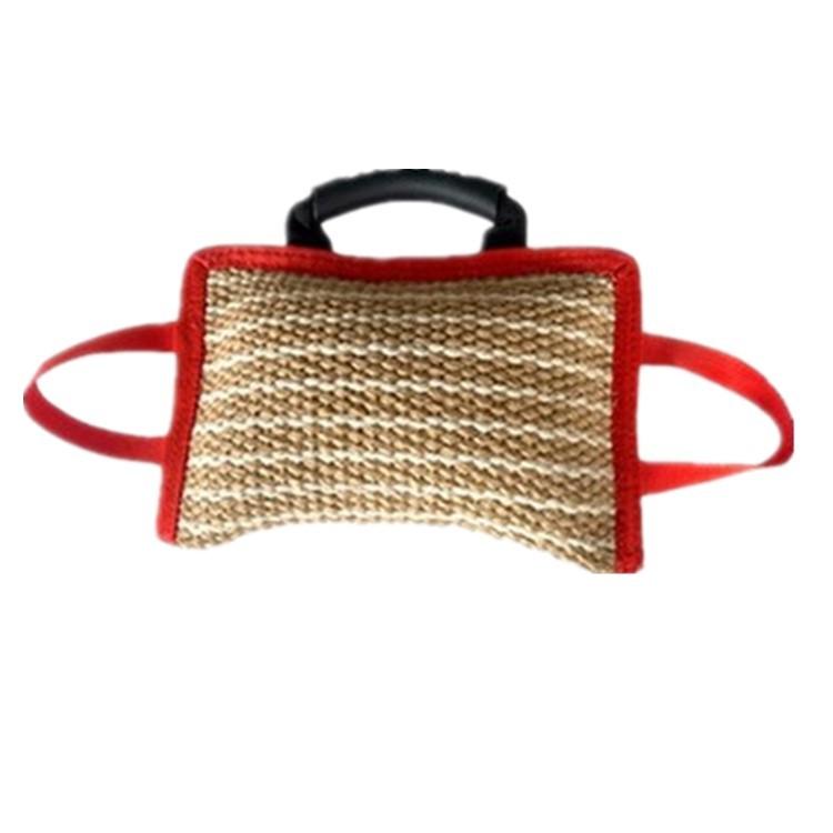 Linen Jute Dog Bite Pillow, 3-Handle Training Tug Toy for Malinois GSD Teeth Cleaning Interactive Play, Durable Chew Pet Toys