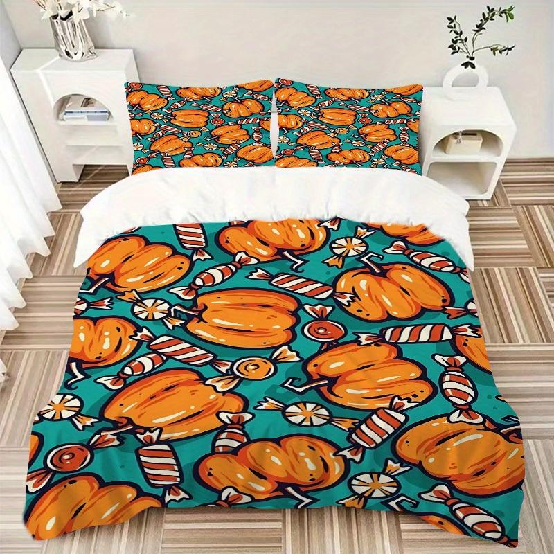 3pcs Pumpkin Bedding Set, Suitable for Bedroom Decoration, (Includes 1 Duvet Cover And 2 Pillowcases, Quilt Not Included) yy250822143