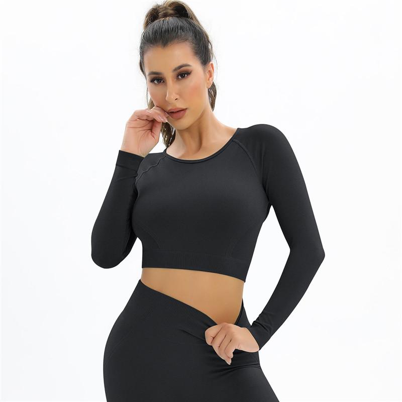Nessaj Топ для йоги с длинным рукавом, женский бесшовный спортивный укороченный топ, сексуальные рубашки для фитнеса с открытой спиной