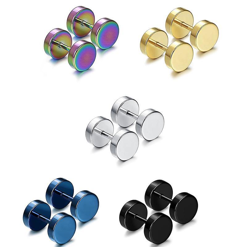 Dumbbell Fashion Round Dumbbell Set Stainless Steel Earrings Stud Earrings Ear Plugs Tunnel
