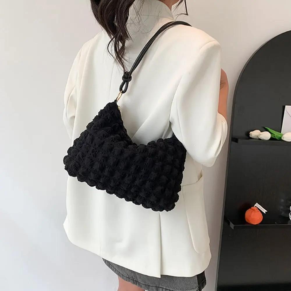 New Canvas Wrinkle Bag for Women Shoulder Bags Pleated Bubbles Handbags Padded Casual Underarm Quilted Bag Tote