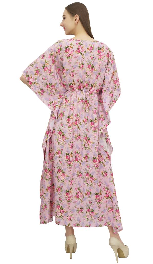 Bimba Женский цветочный хлопковый кафтан кимоно рукава накидка розовый макси кафтан-10