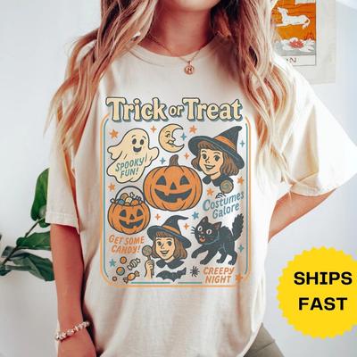 Retro Halloween Shirt: Trick or Treat Tee, Halloween Party Costume, Halloween Tshirt, Halloween Gift