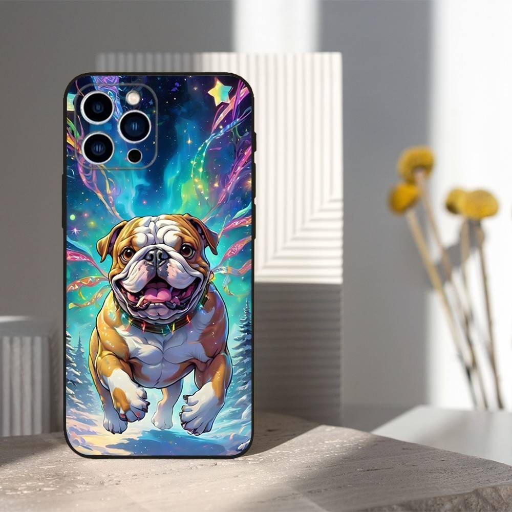 Французский Бульдог Арт Чехол для iPhone 15,16,12,14,17,13,11,Plus,Pro Max,8,7,XR,SE,XS,X,Mini,Мягкий Силикон Черный
