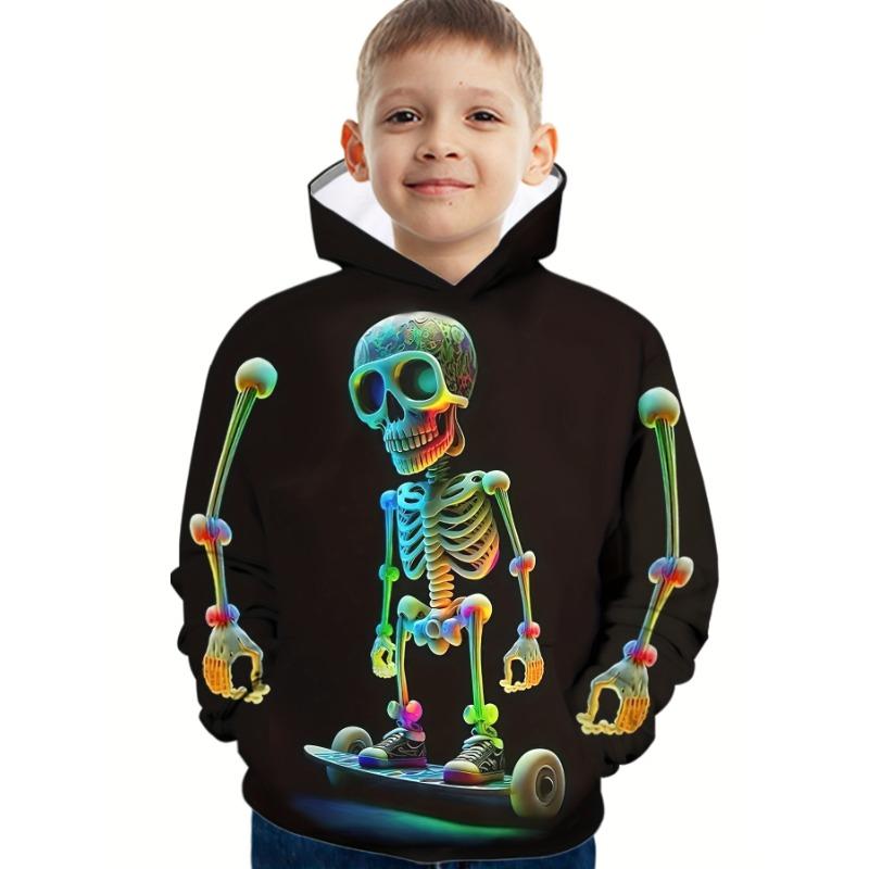Halloween Skeleton Print Boys Casual Long Sleeve Hoodies Boys Sweatshirt for Spring Fall Boys Hoodie Children's Boy's Clothing