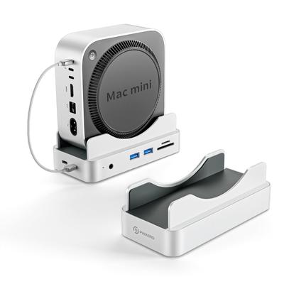 Phixero Mac mini M4 NVMe SSD Алюминиевая подставка 10 Гбит/с Дизайн Док-станция, Корпус, 6-в-1 Хаб, USB-A, SD/TF Ридер, Экономия места