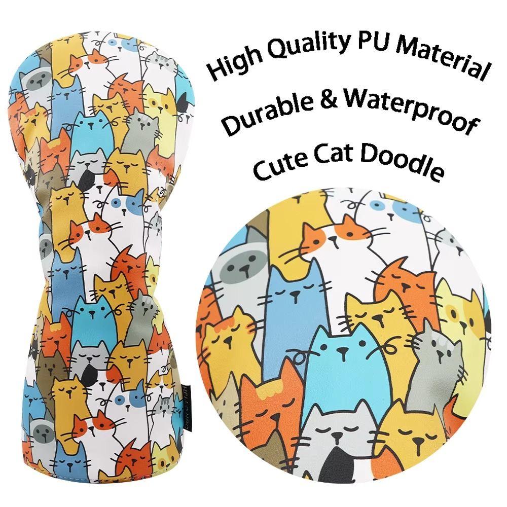 Cartoon Animal Golf Wood Headcover Graffiti Cat Pattern Golf Club Protector Driver Fairway