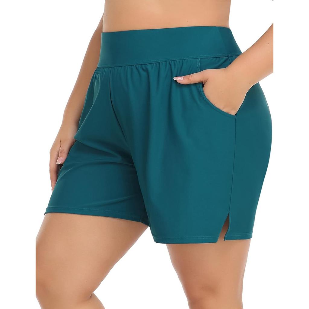 CHARMLEAKS Плюс размер шорты для плавания для женщин шорты с высокой талией танкини купальник снизу с карманами