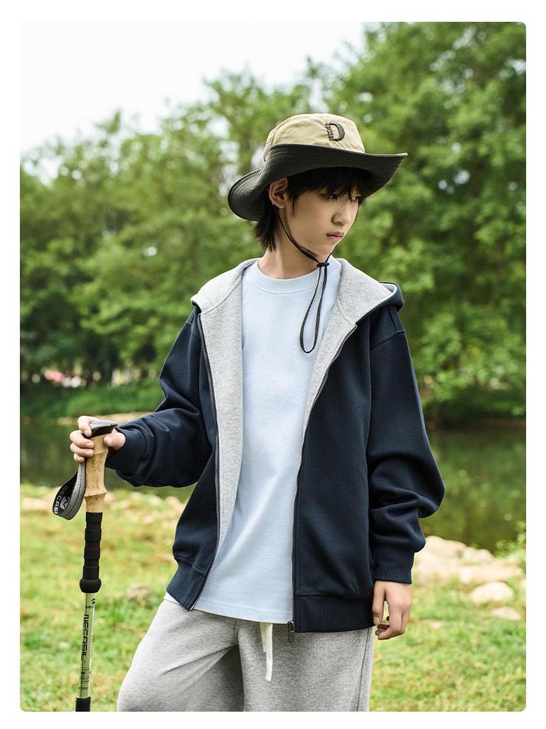 Men's Blue & Gray Zipper Hoodie Cardigan - Medium to Large