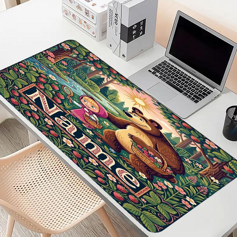 Custom Name Personalized Masha and the Bear Pattern Mousepad, Laptop PC Desk Mat, Decorative Desk Mat for Home Keyboard Pad Gift