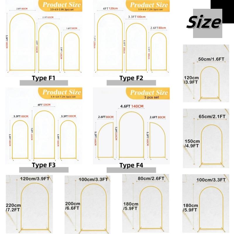EU Warehouse Gold Metal Balloon Arch Set Large Size Wedding Party Decor Photography Backdrop Flower Support 7.2ft-6.6ft-5.9ft